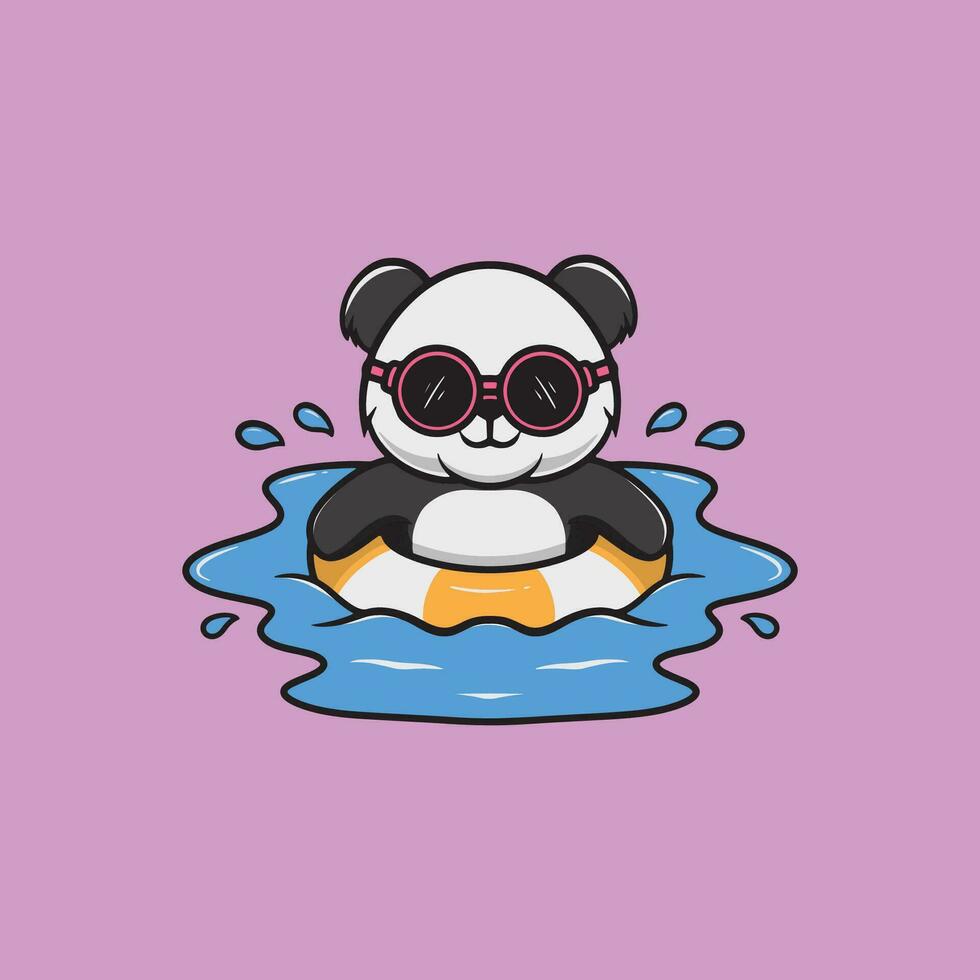 linda panda nadando en el piscina dibujos animados ilustración vector