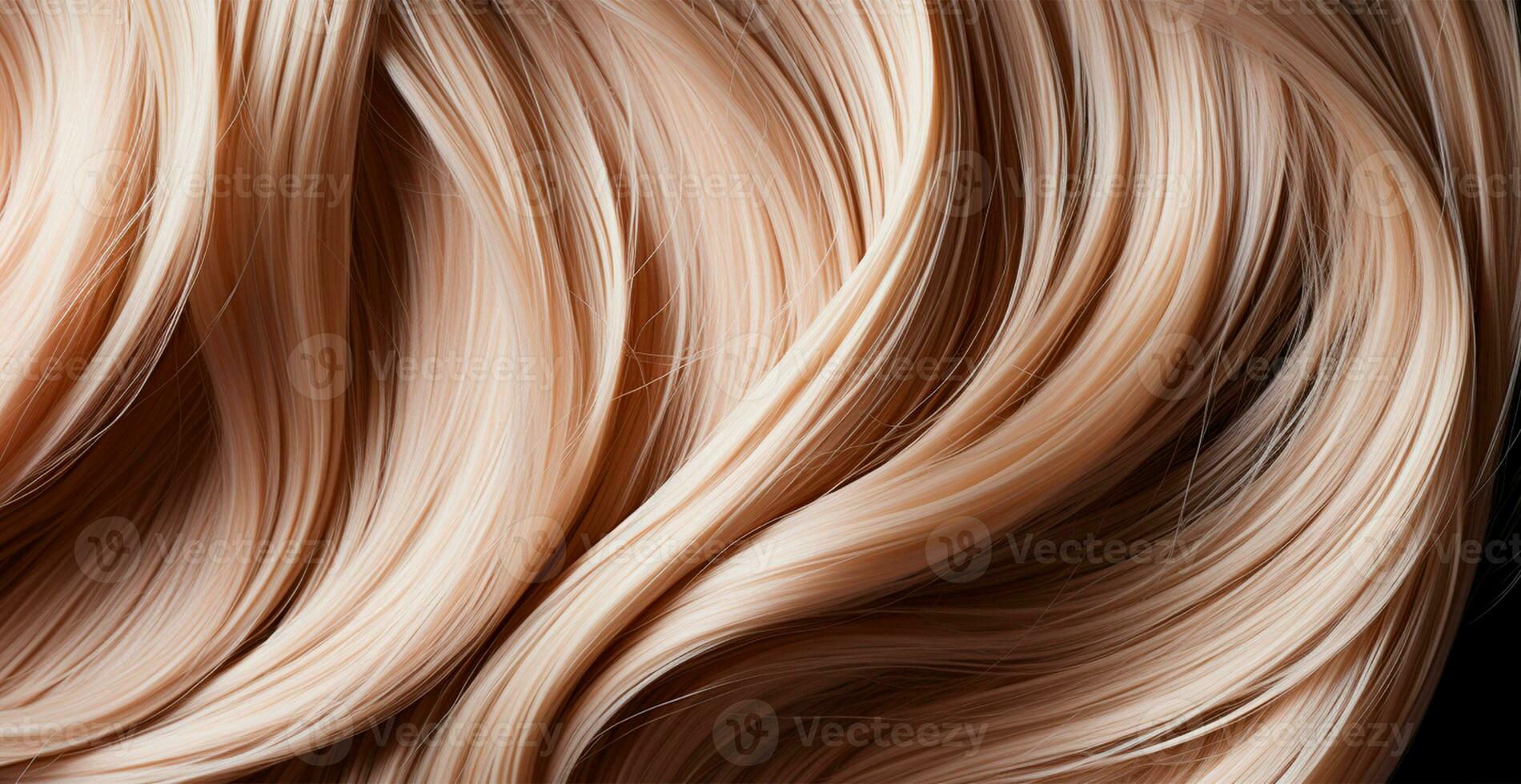 Blonde hair close-up as background. Women's long natural blonde hair. Styling wavy shiny curls - AI generated image photo