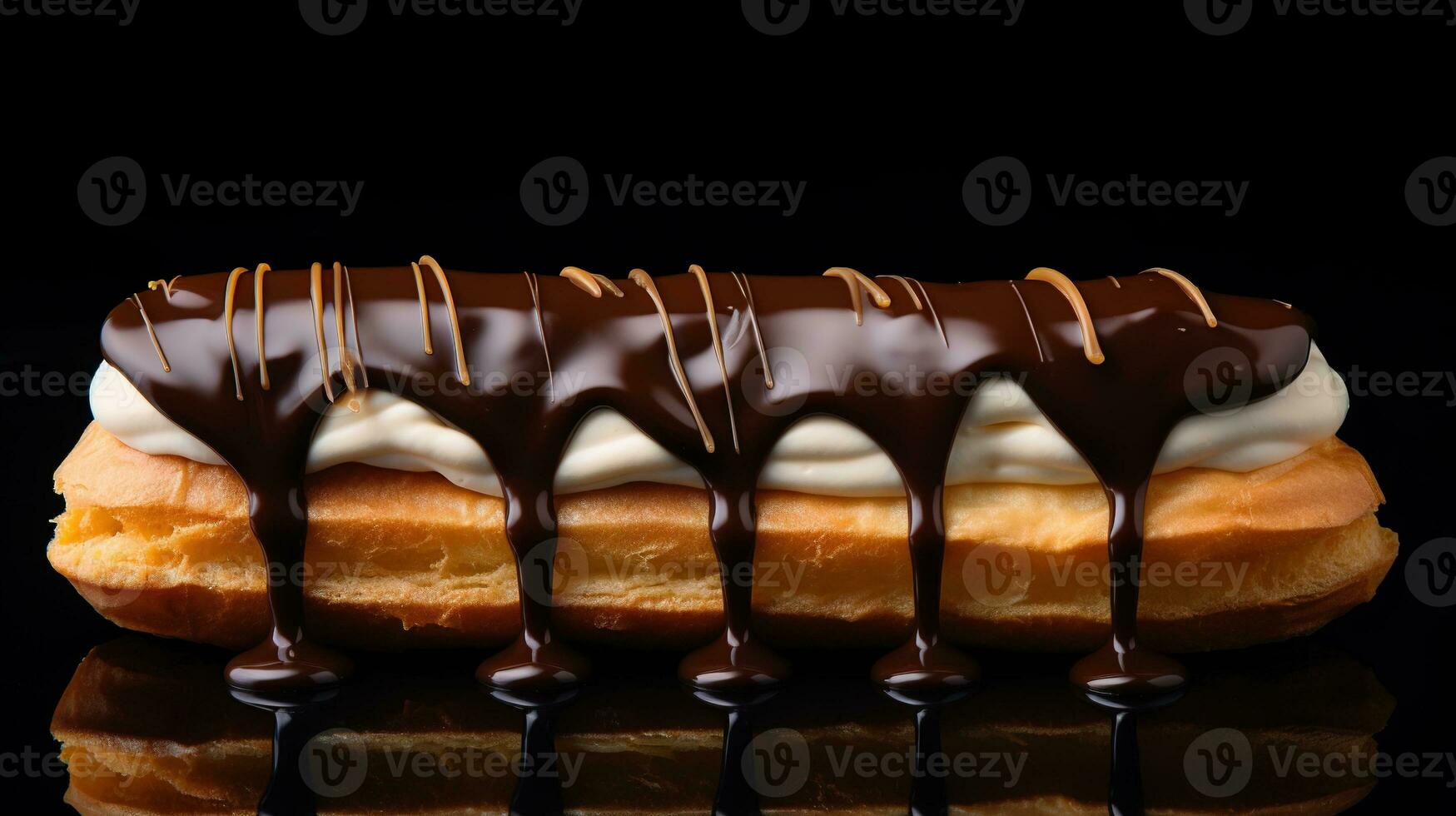 Generative AI, Chocolate eclairs side view, sweet food. Traditional french dessert photo