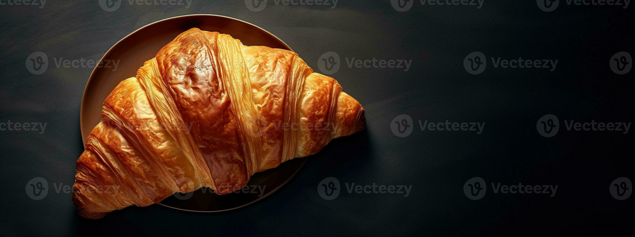 Generative AI, Fresh croissant on dark background with copy space, french bakery photo