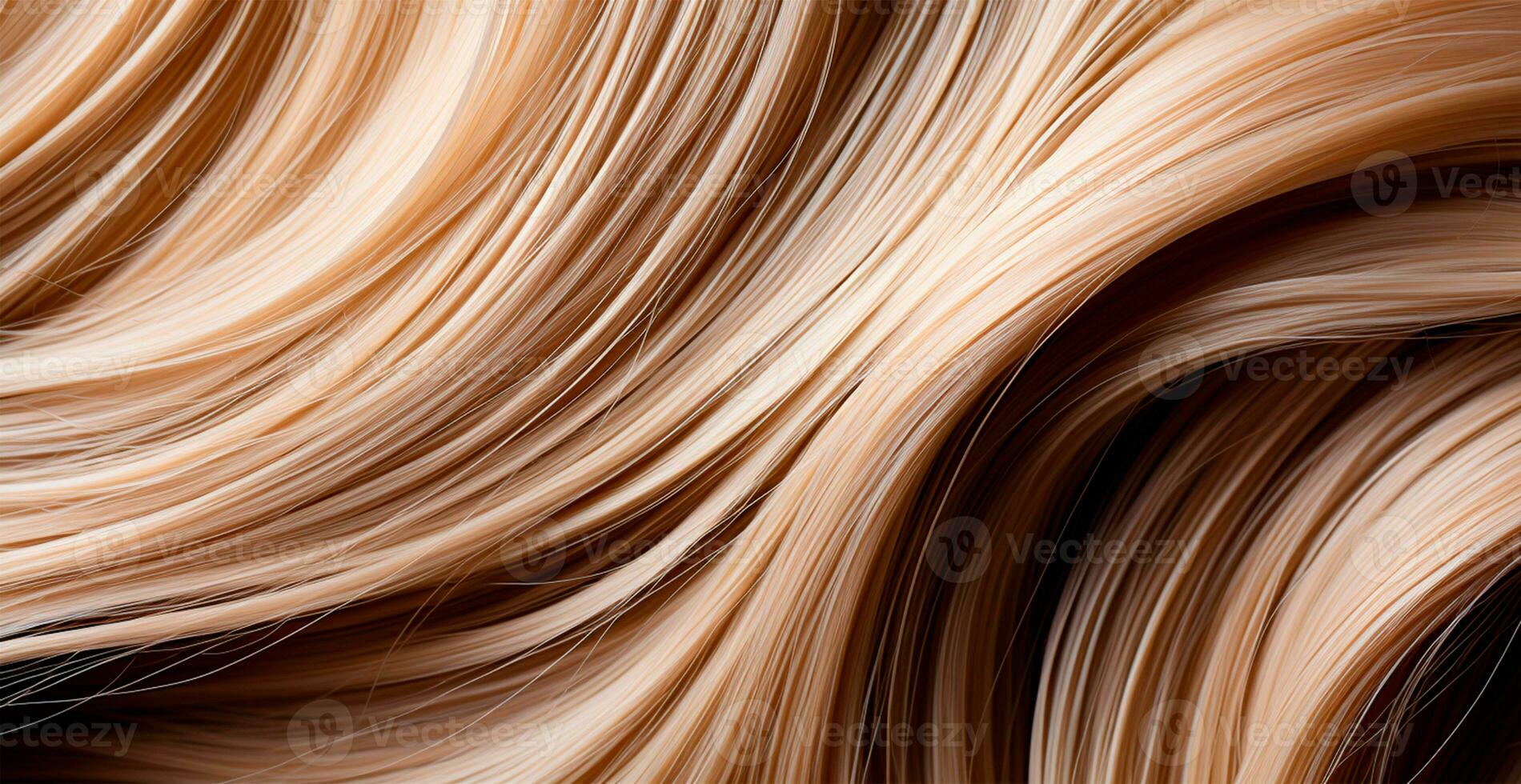 Blonde hair close-up as background. Women's long natural blonde hair. Styling wavy shiny curls - AI generated image photo