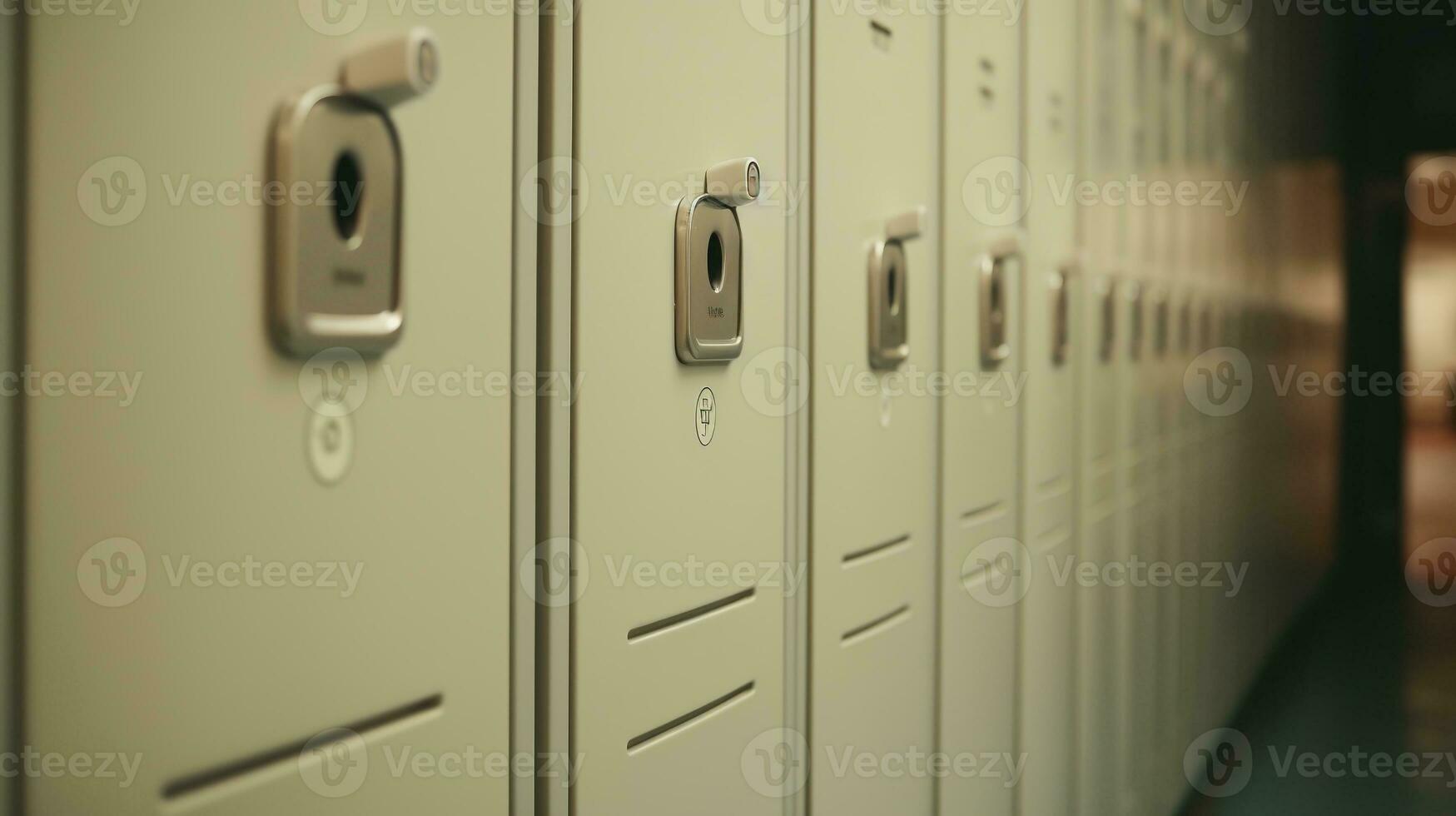 generativo ai, fila de alto colegio casilleros en el pasillo, armario habitación foto