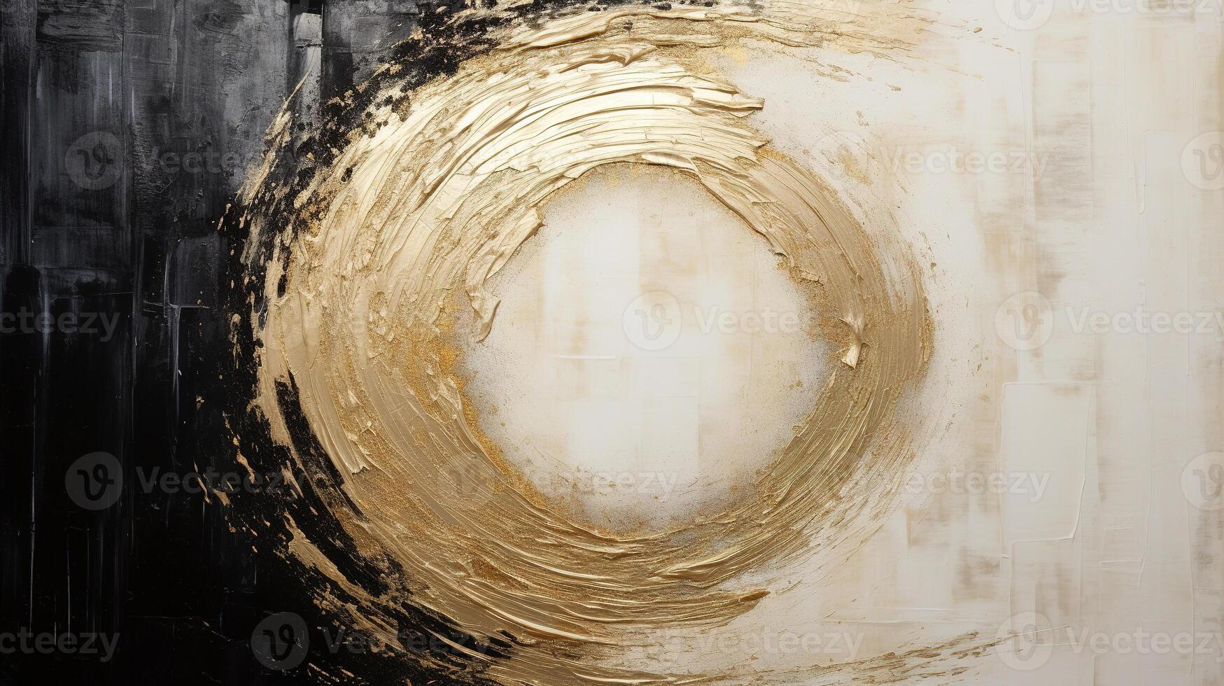 Generative AI, Black, golden and ivory white colors, circle shapes vintage painting background. Grunge old oil impasto painted wall texture photo