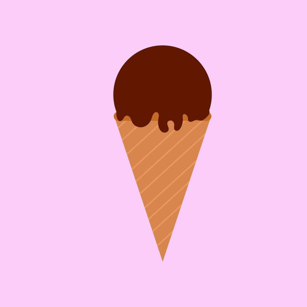 an ice cream cone with chocolate on a pink background vector
