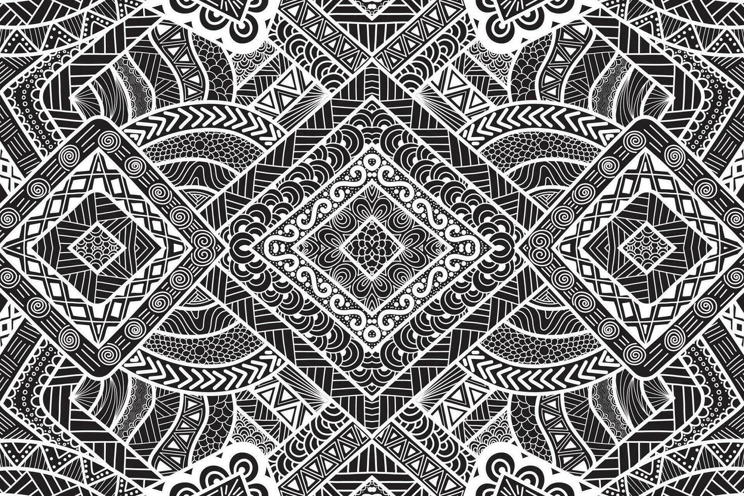 Hand drawn Black and white ornament background  mirror pattern vector