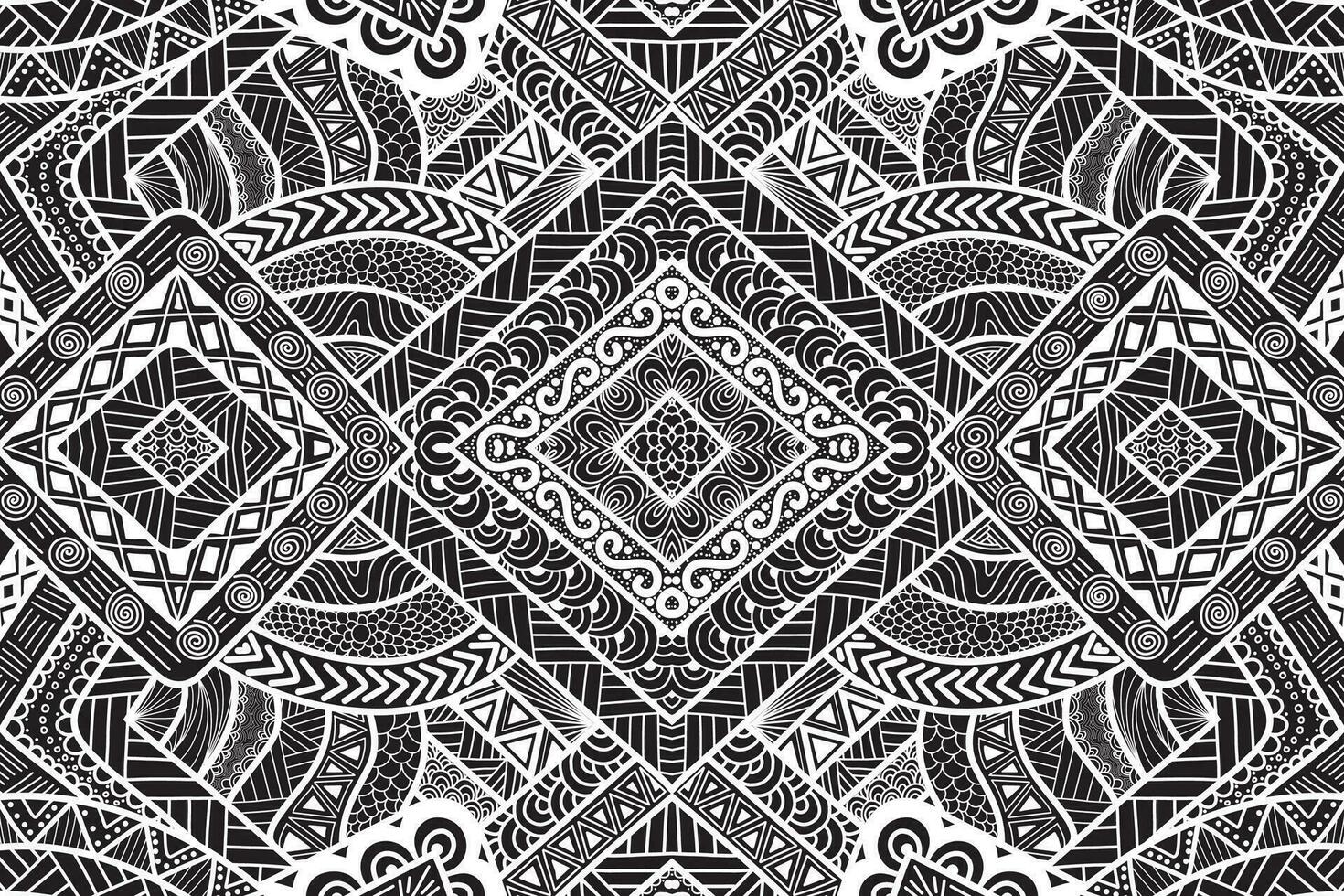 Hand drawn Black and white ornament background  mirror pattern vector