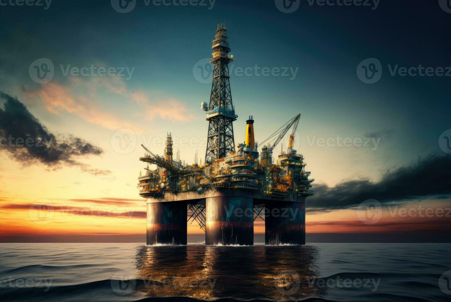 petróleo plataforma en el océano. costa afuera perforación para gas y petróleo. generativo ai foto