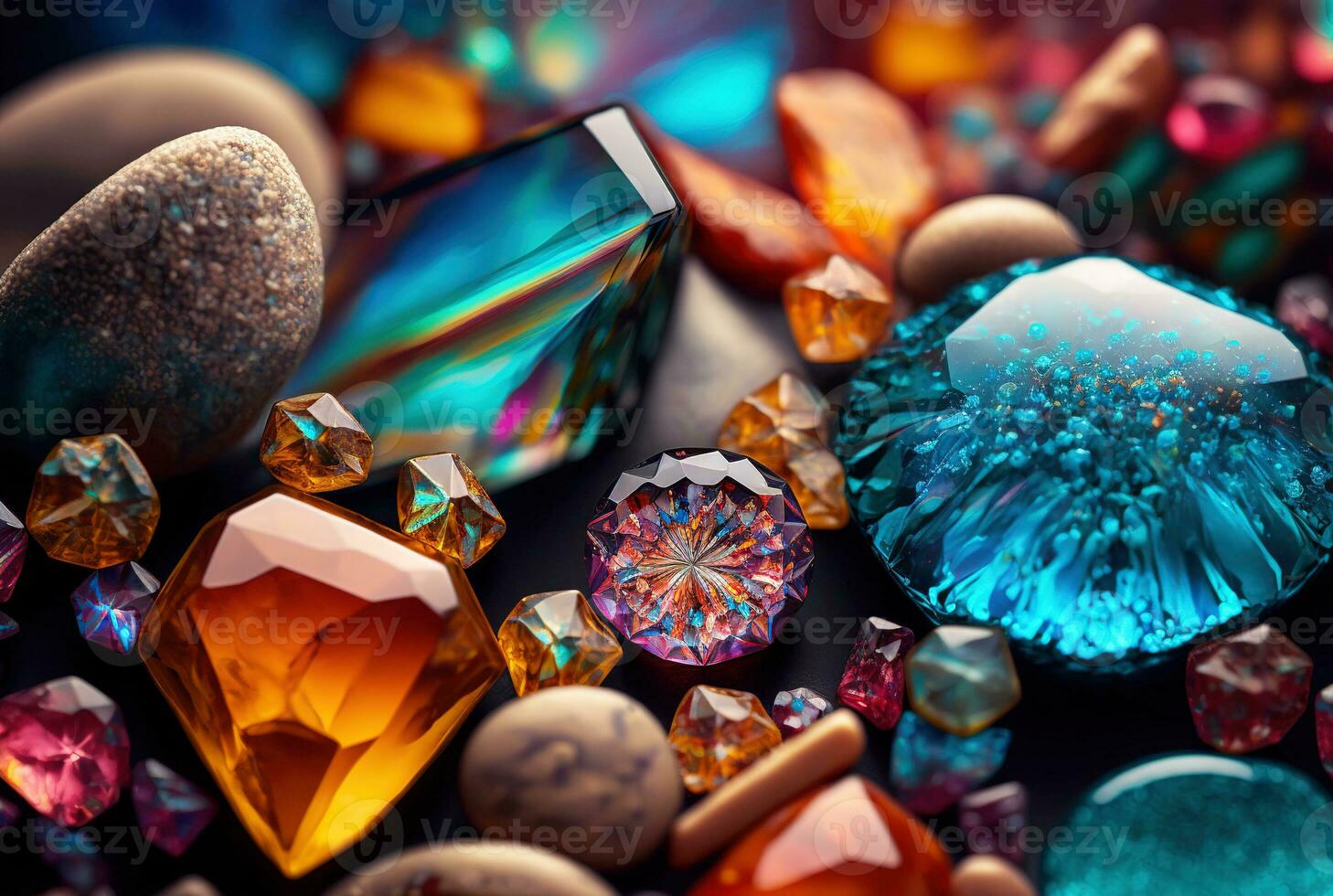 Stock-illustrationen stones background, seamless pebbles background,  precious shiny glass gems, crystal, gemstone, turquoise, shiny, close up,  background´s builder, structures, luxury, beautiful. Generative Ai