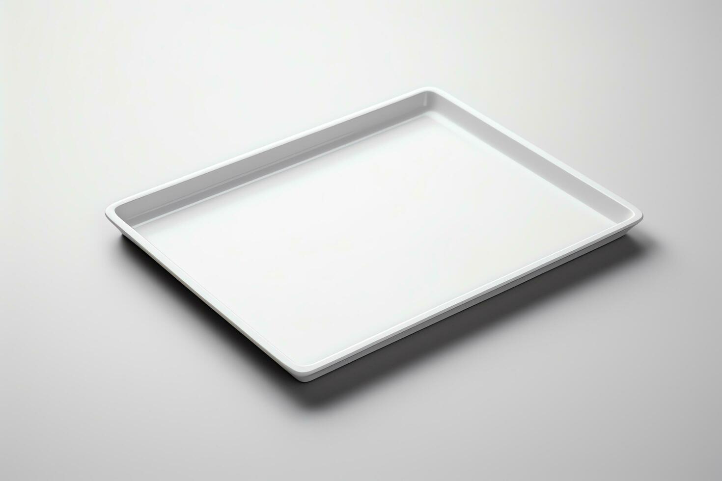 Blank empty plastic or paper tray mockup on grey background, AI Generative photo