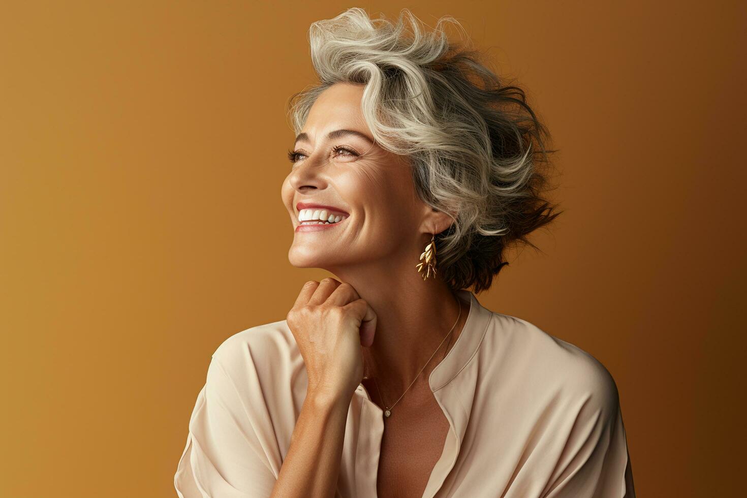 Happy and smiling attractive beauty caucasian senior woman, isolated on plain background studio portrait,AI Generated photo