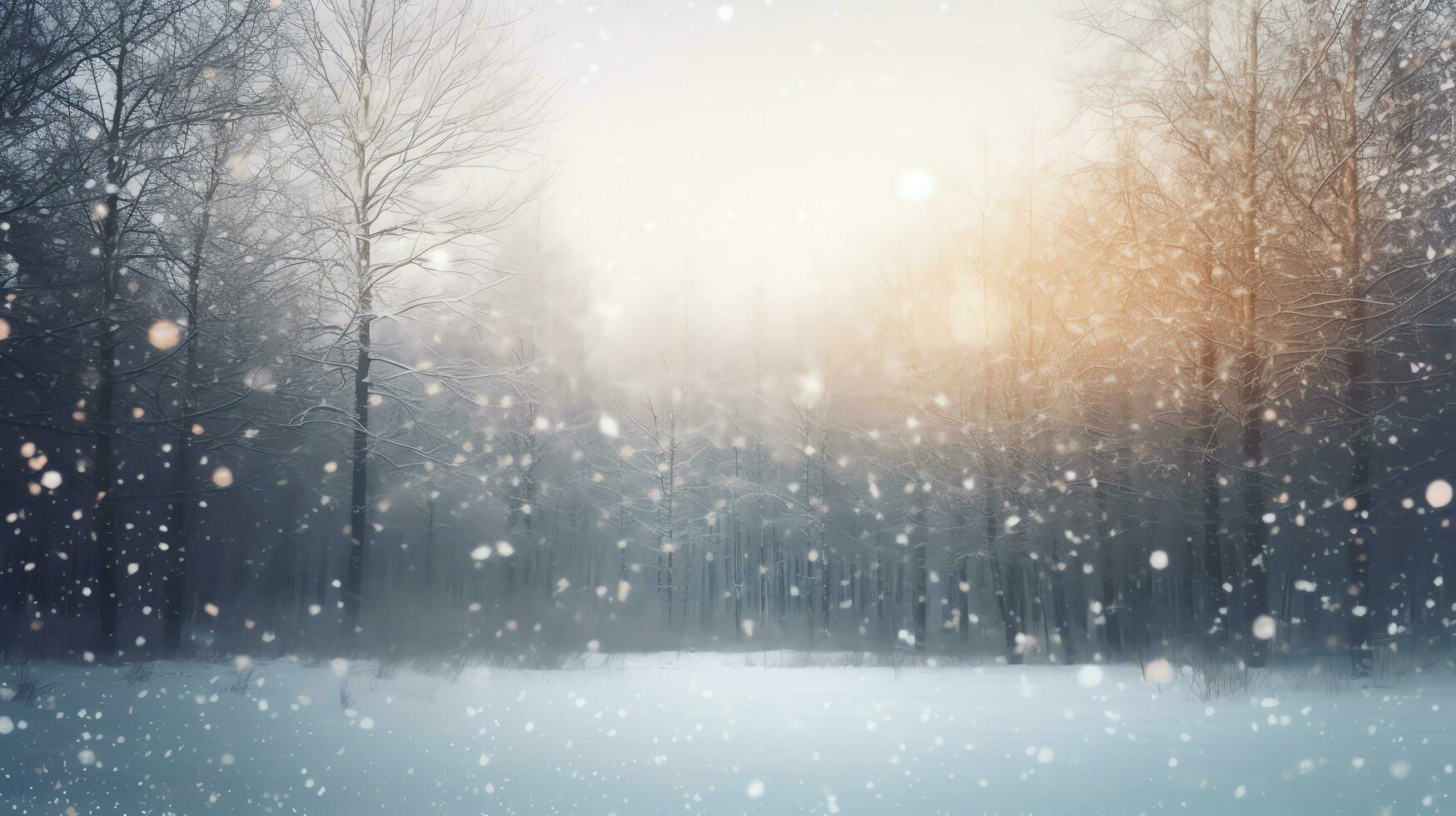 Abstract snow falling on blurred winter landscape background, for design and template, AI Generated photo