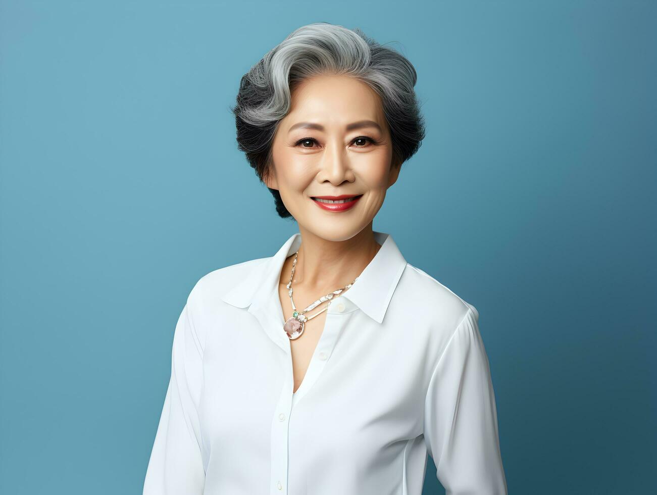 Happy and smiling attractive beauty asian senior woman, isolated on plain background studio portrait,AI Generated photo