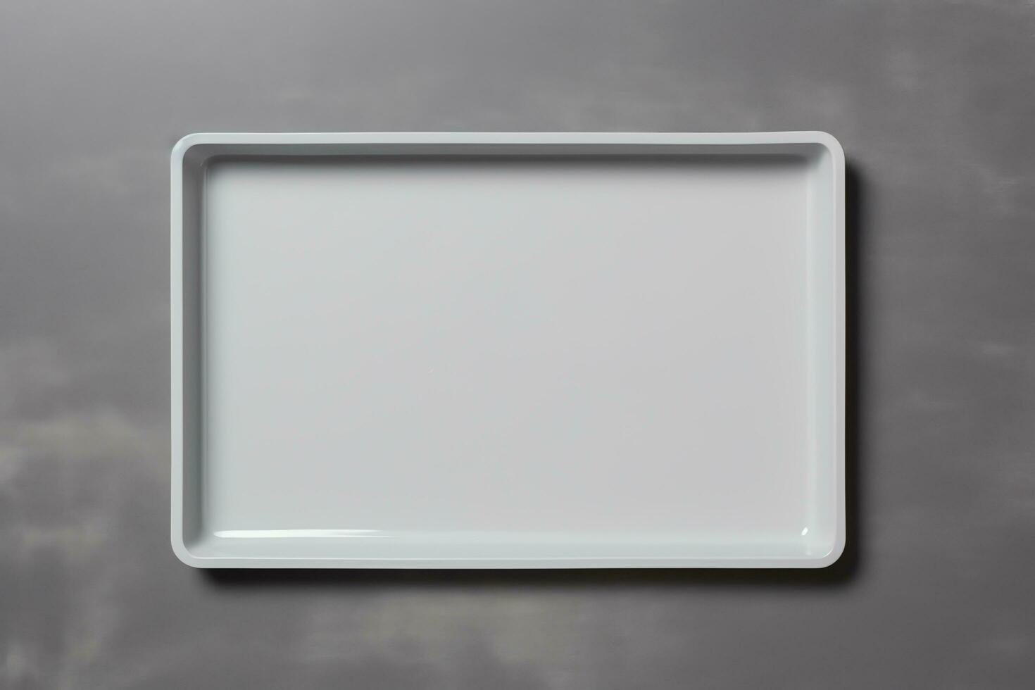 Blank empty plastic or paper tray mockup on grey background, AI Generative photo