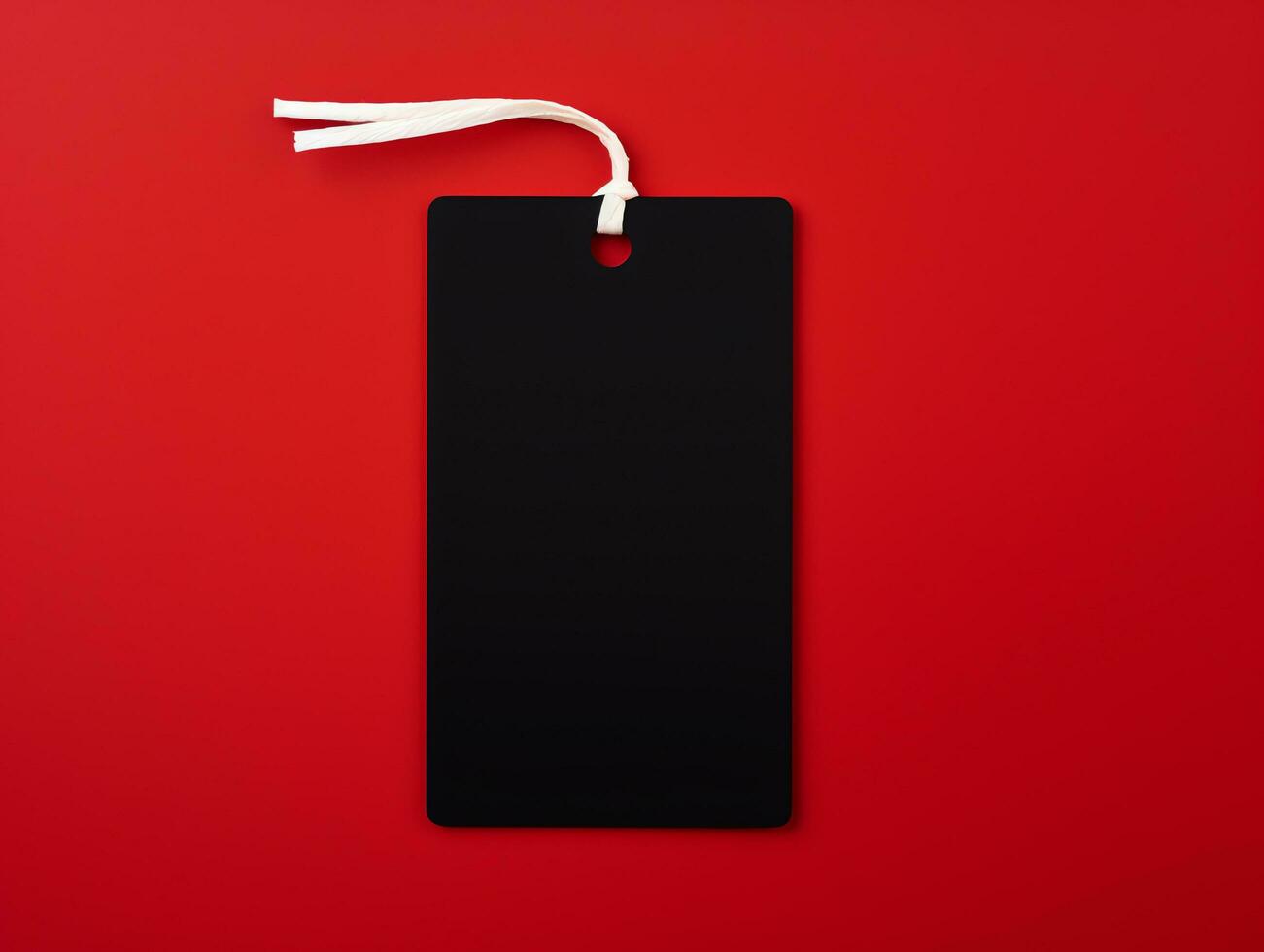 Blank empty price tag for sale promotion on red background, black friday concept, AI Generated photo