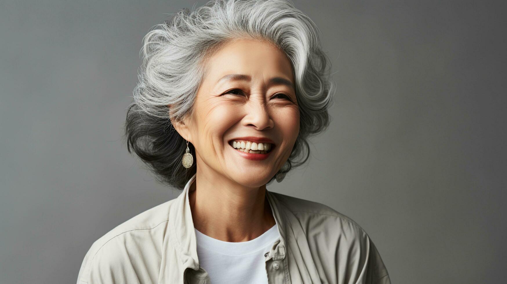 Happy and smiling attractive beauty asian senior woman, isolated on plain background studio portrait,AI Generated photo