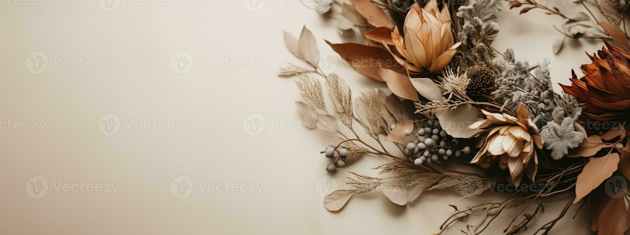 Generative AI, Stylish autumn rustic wreath close up, aesthetic muted colors photo