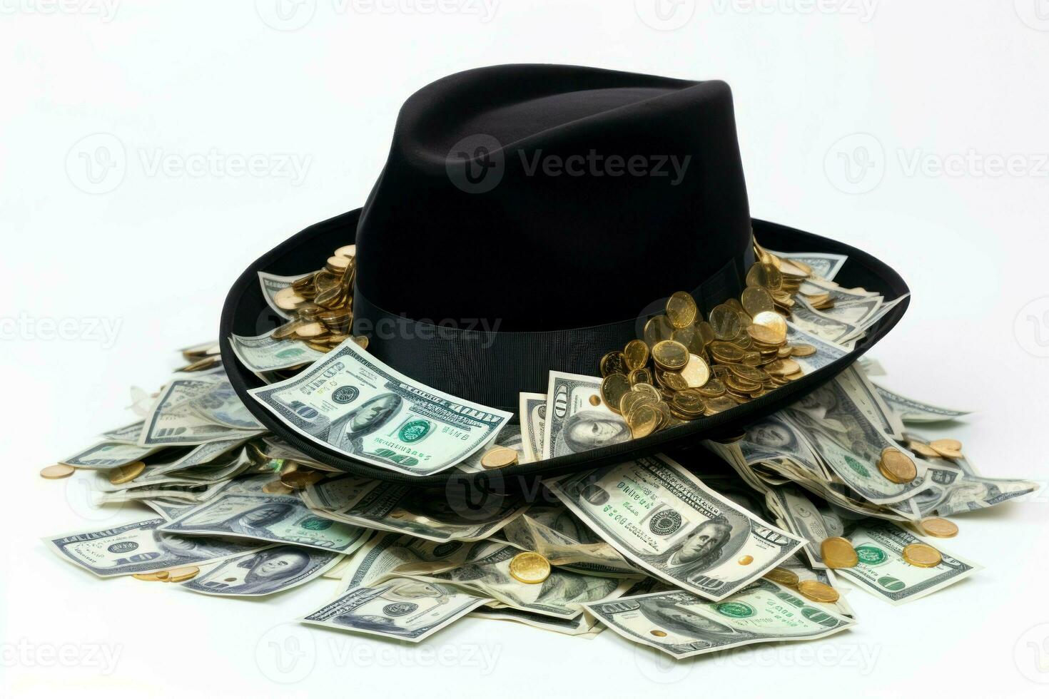 músico sombrero con dinero aislado en blanco. generar ai foto