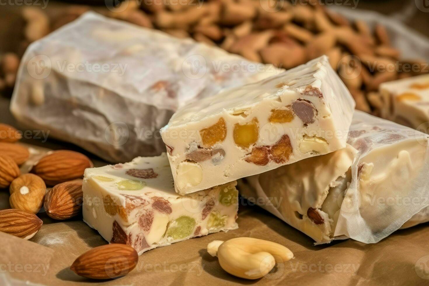 turrón con Almendras y nueces. generar ai foto