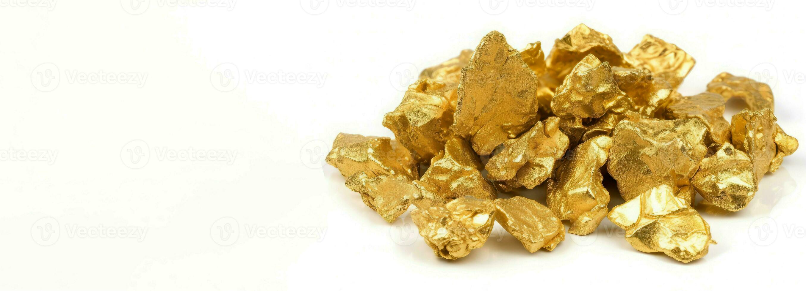 Pile of gold ore nuggets banner. Generate ai photo