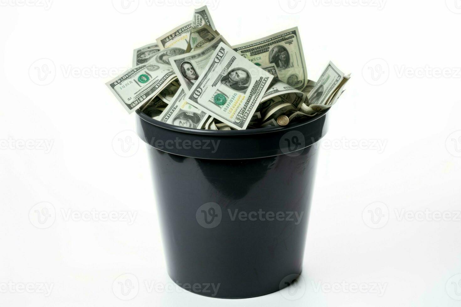 Money dustbin isolated on white. Generate Ai photo