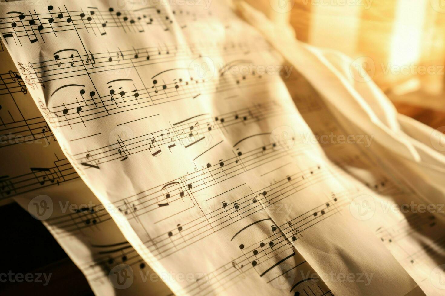 Music sheets in the shadow closeup. Generate Ai photo