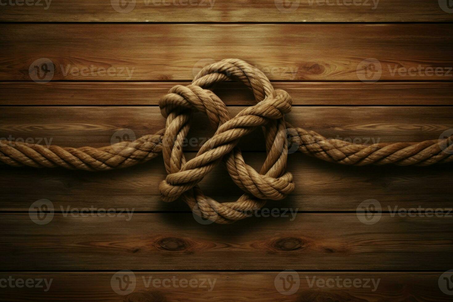Marine knot on wooden background. Generate AI photo
