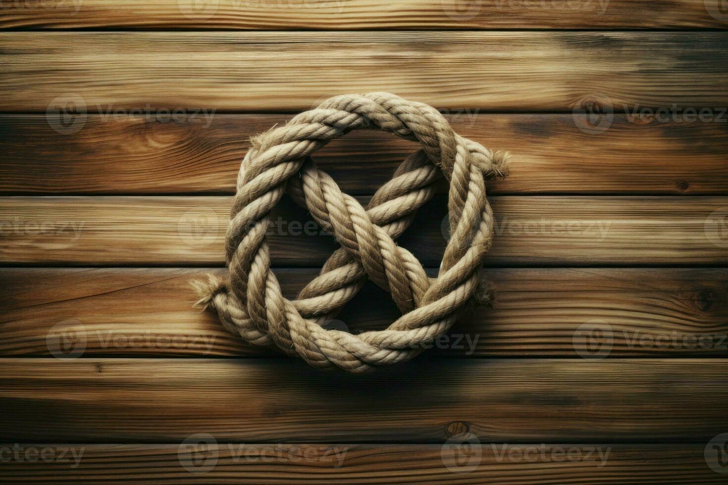 Marine knot on wooden ocean background. Generate AI photo