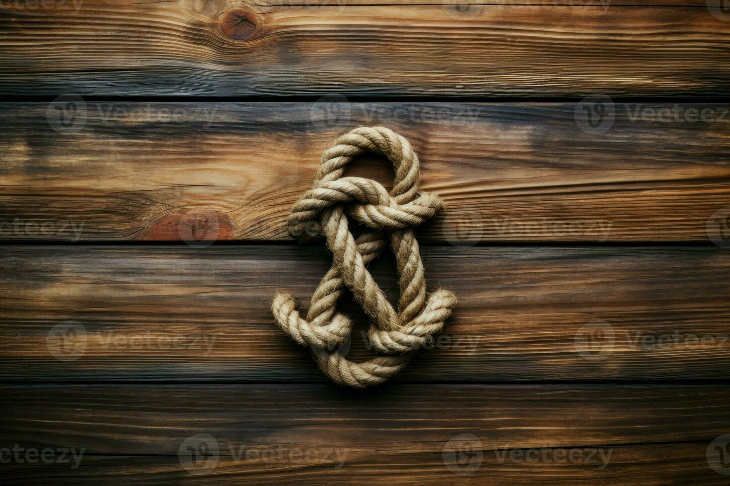 Marine knot on wooden ship background. Generate AI photo