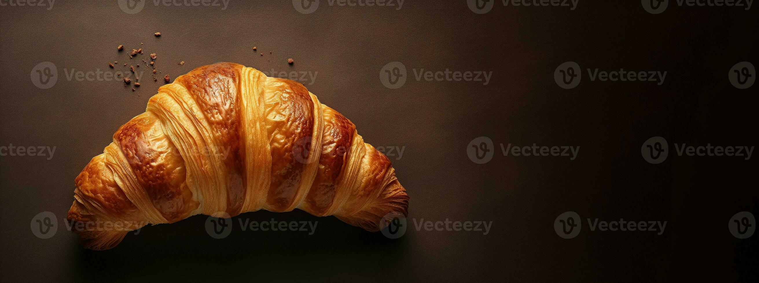 Generative AI, Fresh croissant on dark background with copy space, french bakery photo