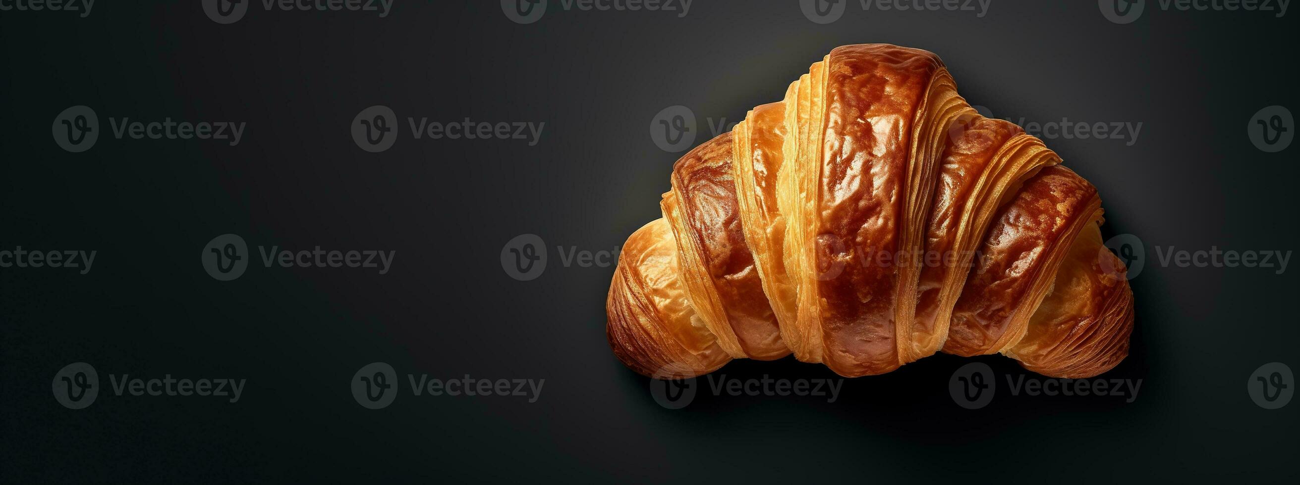 Generative AI, Fresh croissant on dark background with copy space, french bakery photo