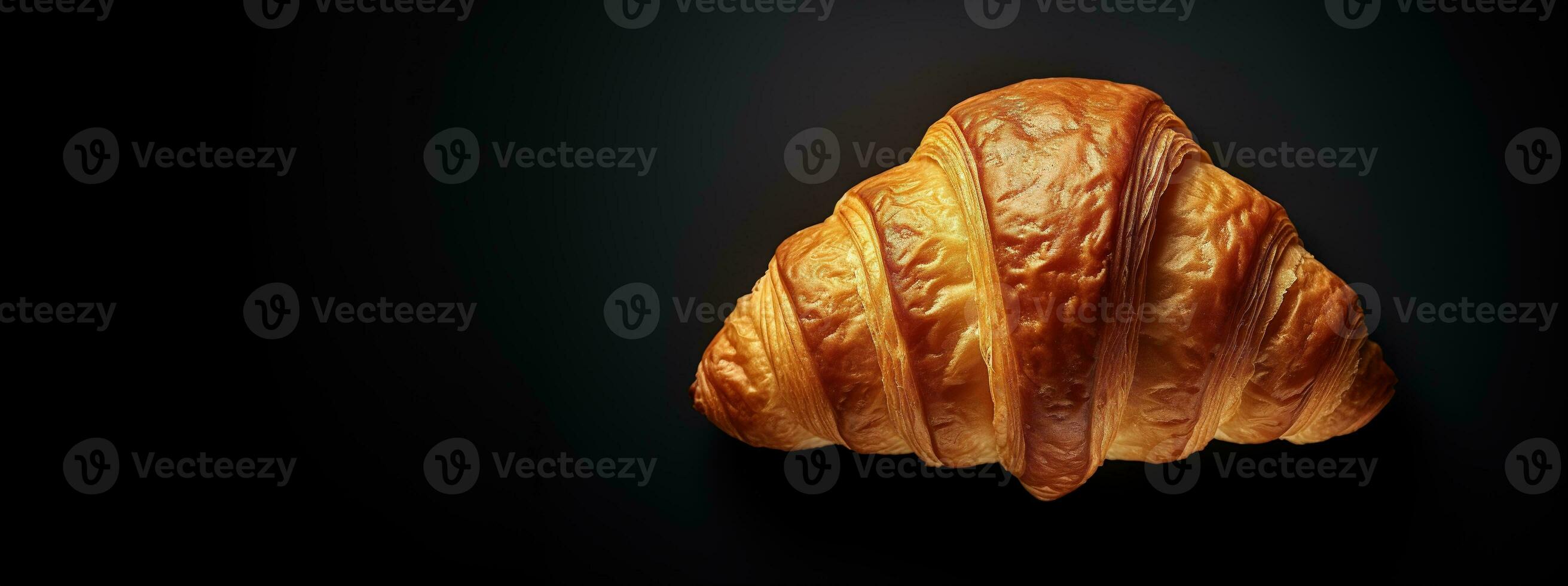 Generative AI, Fresh croissant on dark background with copy space, french bakery photo