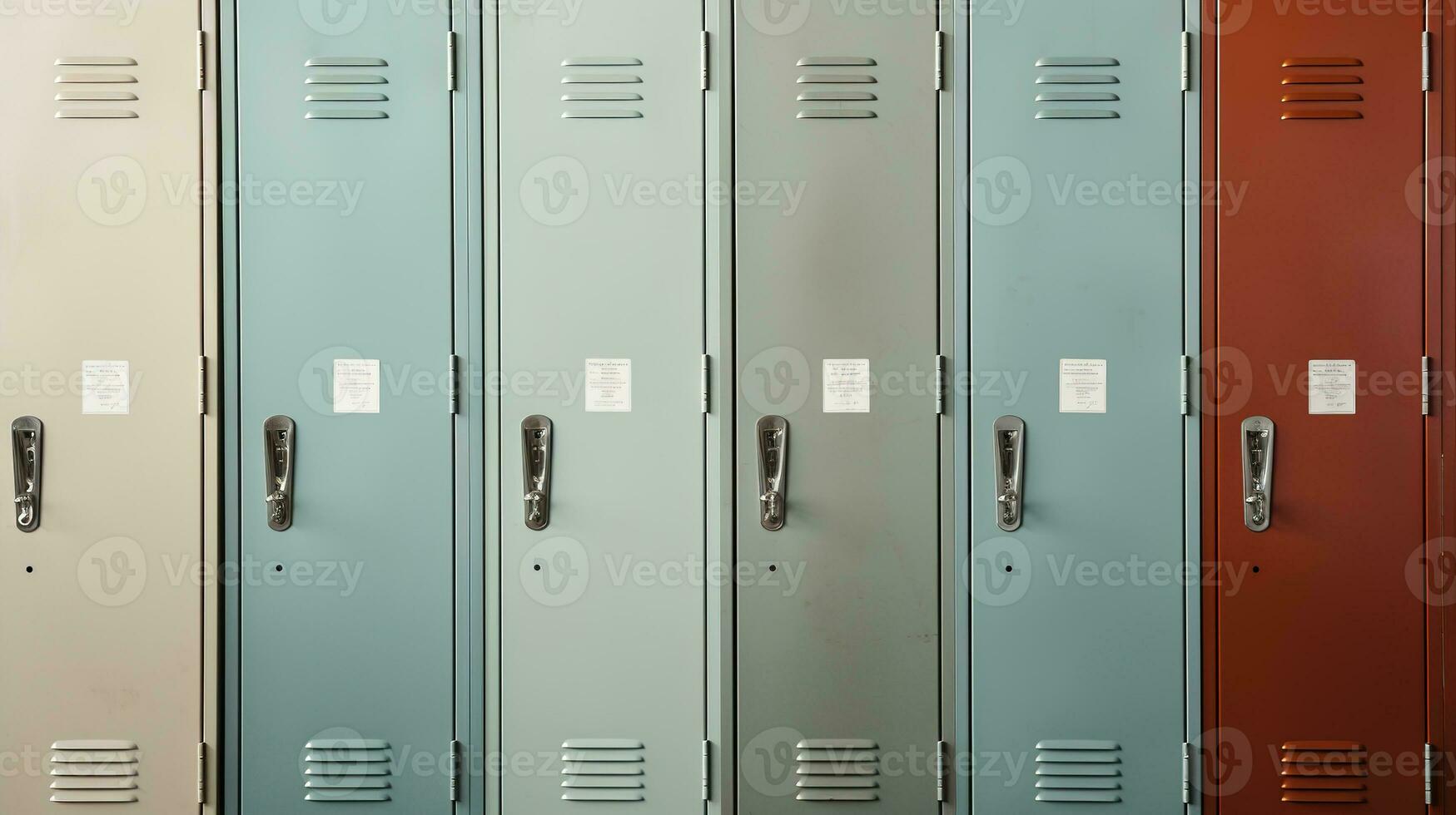 generativo ai, fila de alto colegio casilleros en el pasillo, armario habitación foto