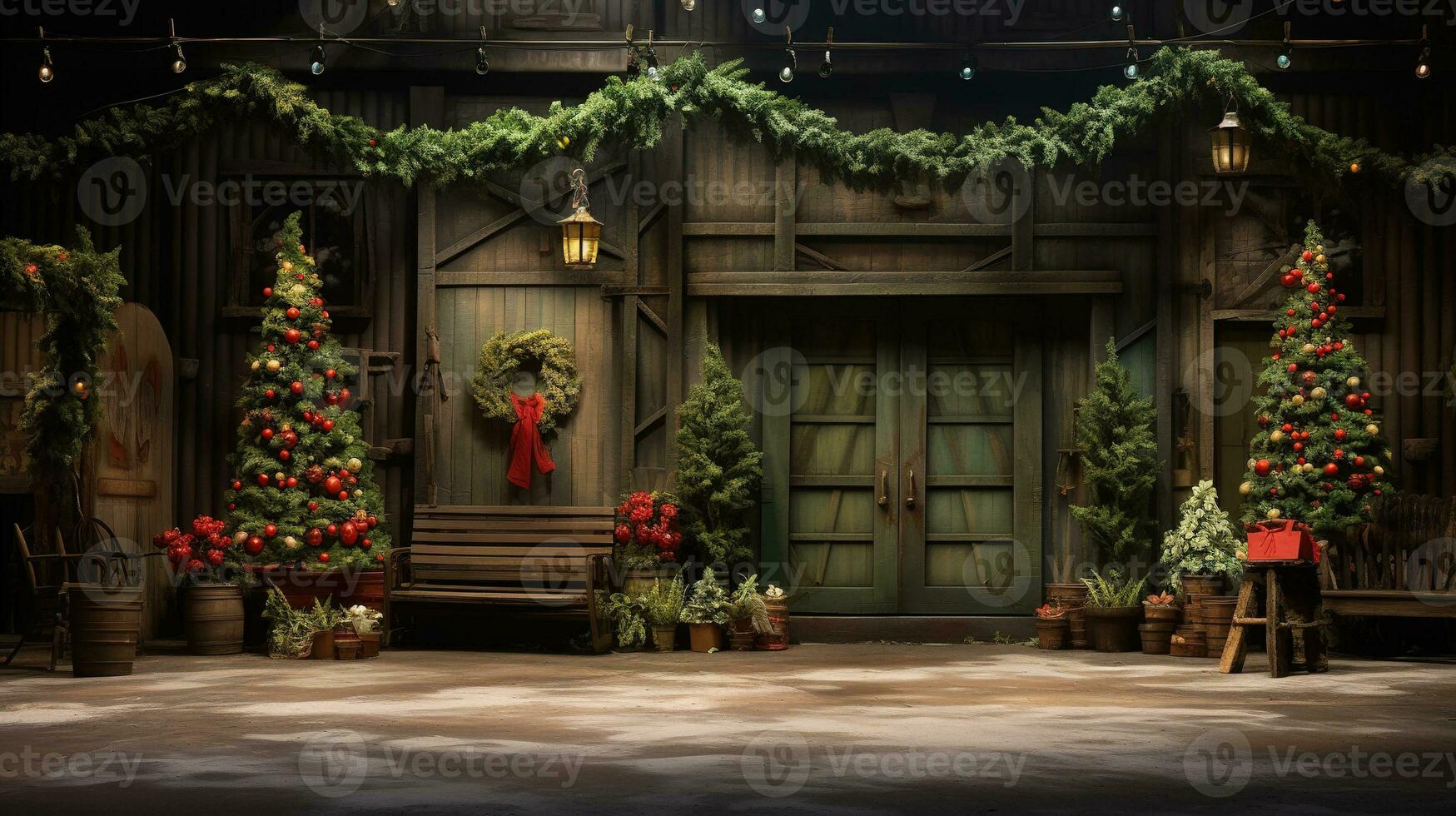 Generative AI, Christmas interior rural background, Santa Claus rustic workshop photo