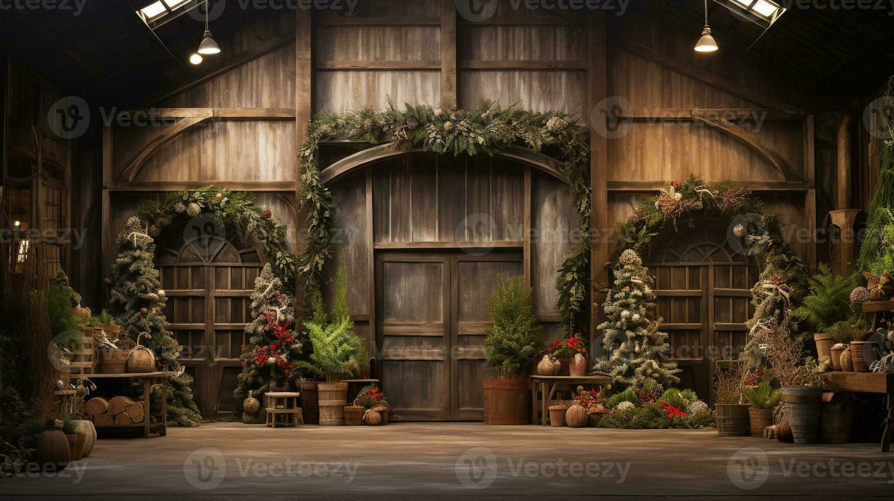 Generative AI, Christmas interior rural background, Santa Claus rustic workshop photo