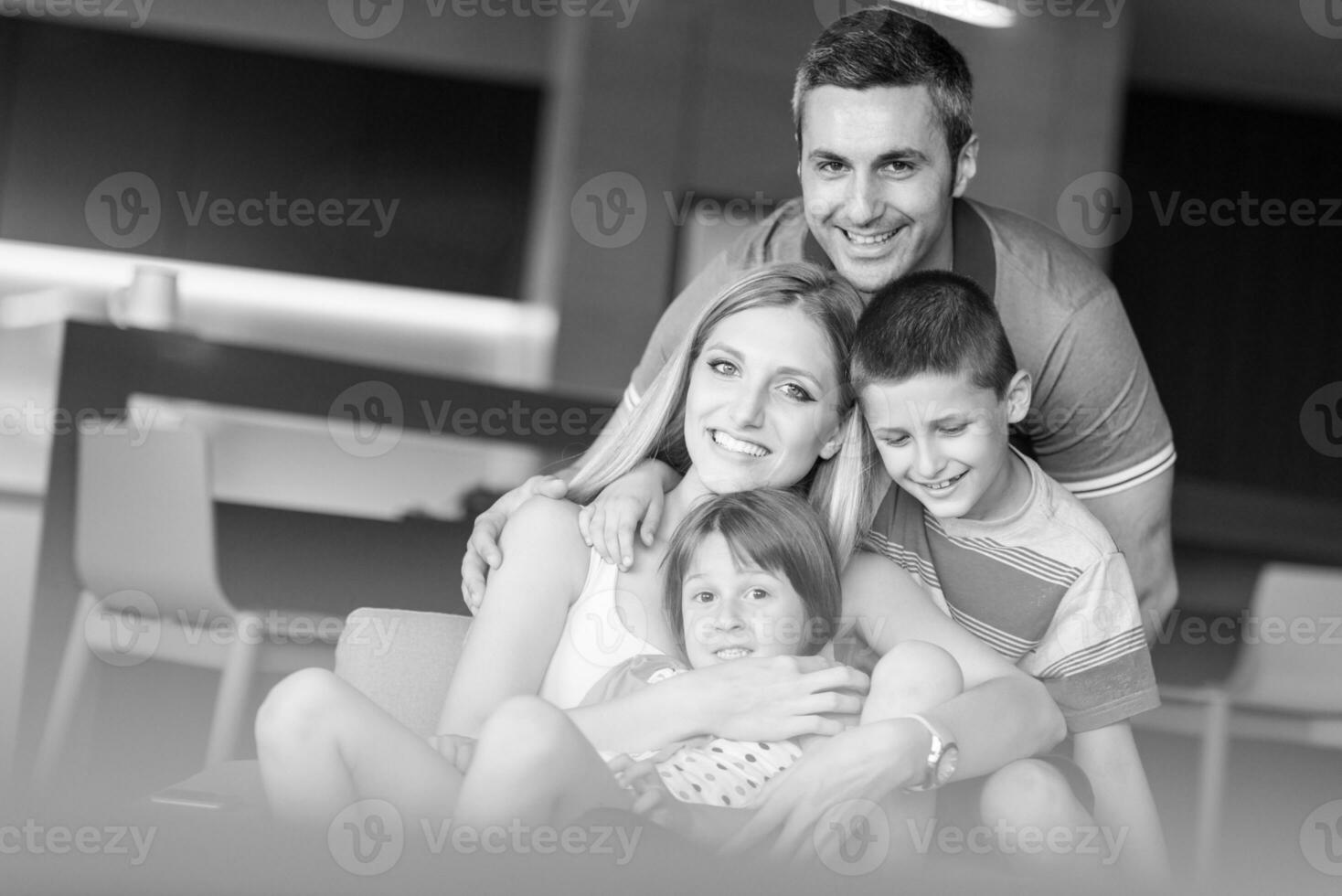 Happy family in black and white photo