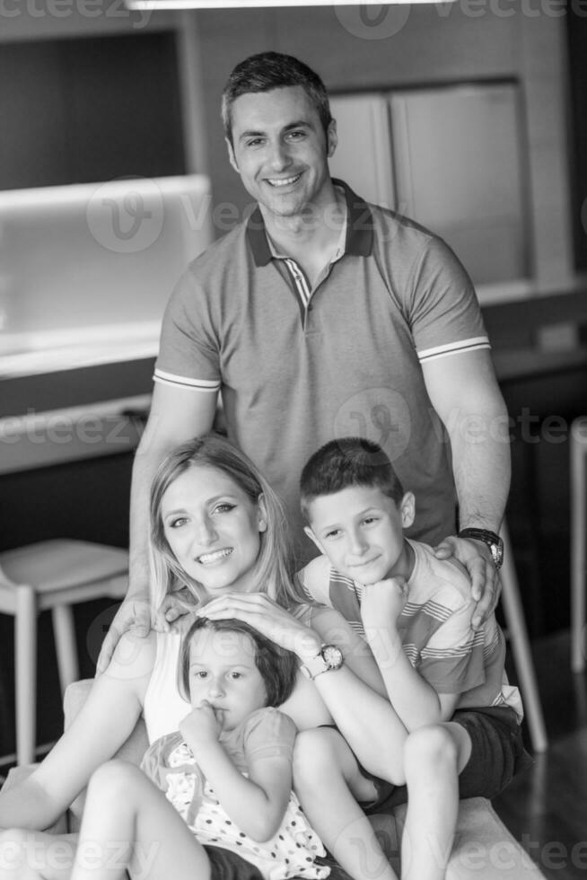 Happy family in black and white photo