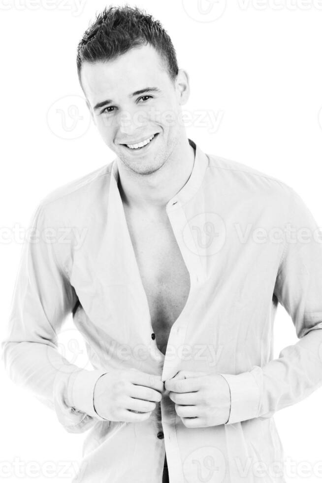 man fashion model black and white photo