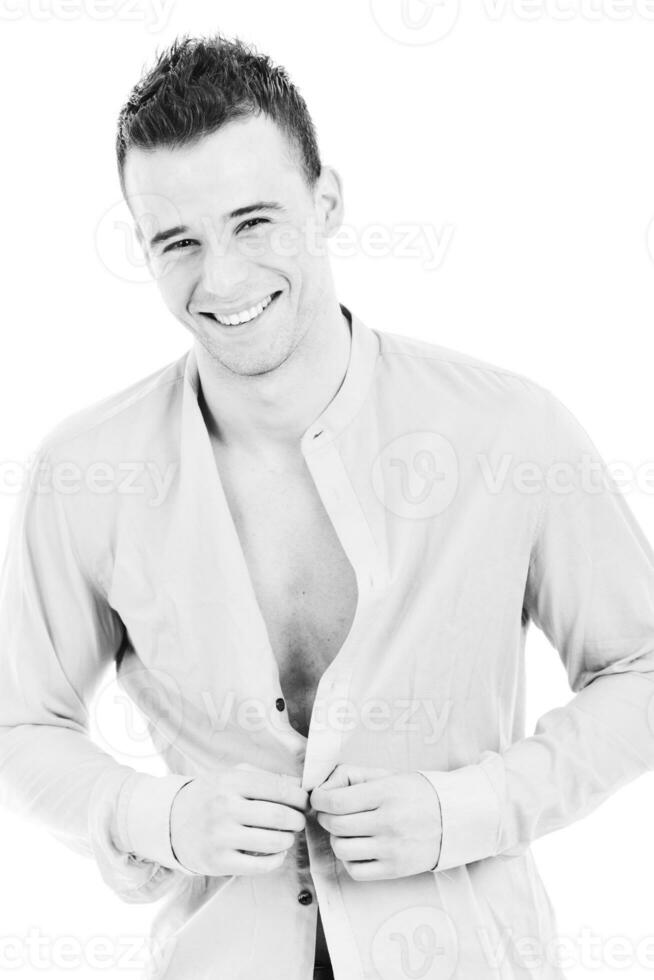 man fashion model black and white photo