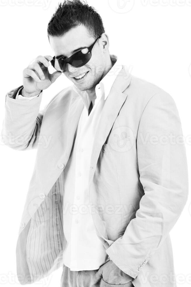 man fashion model black and white photo