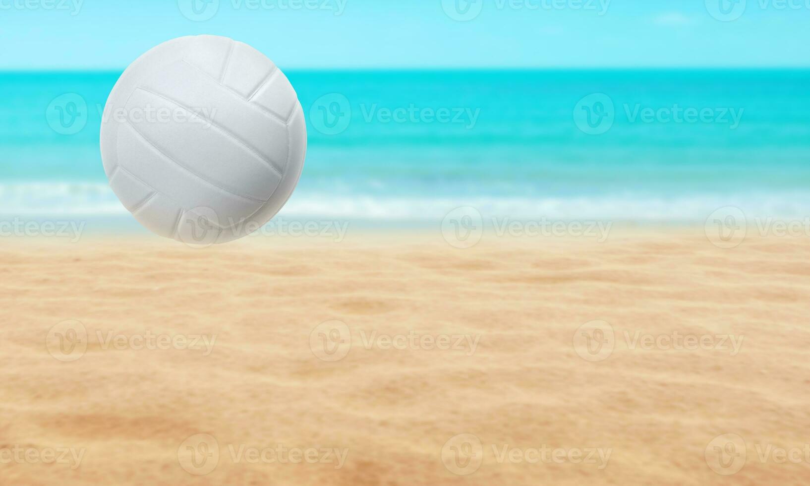 playa paisaje con vóleibol pelota. verano. antecedentes es mar agua y azul cielo. foto