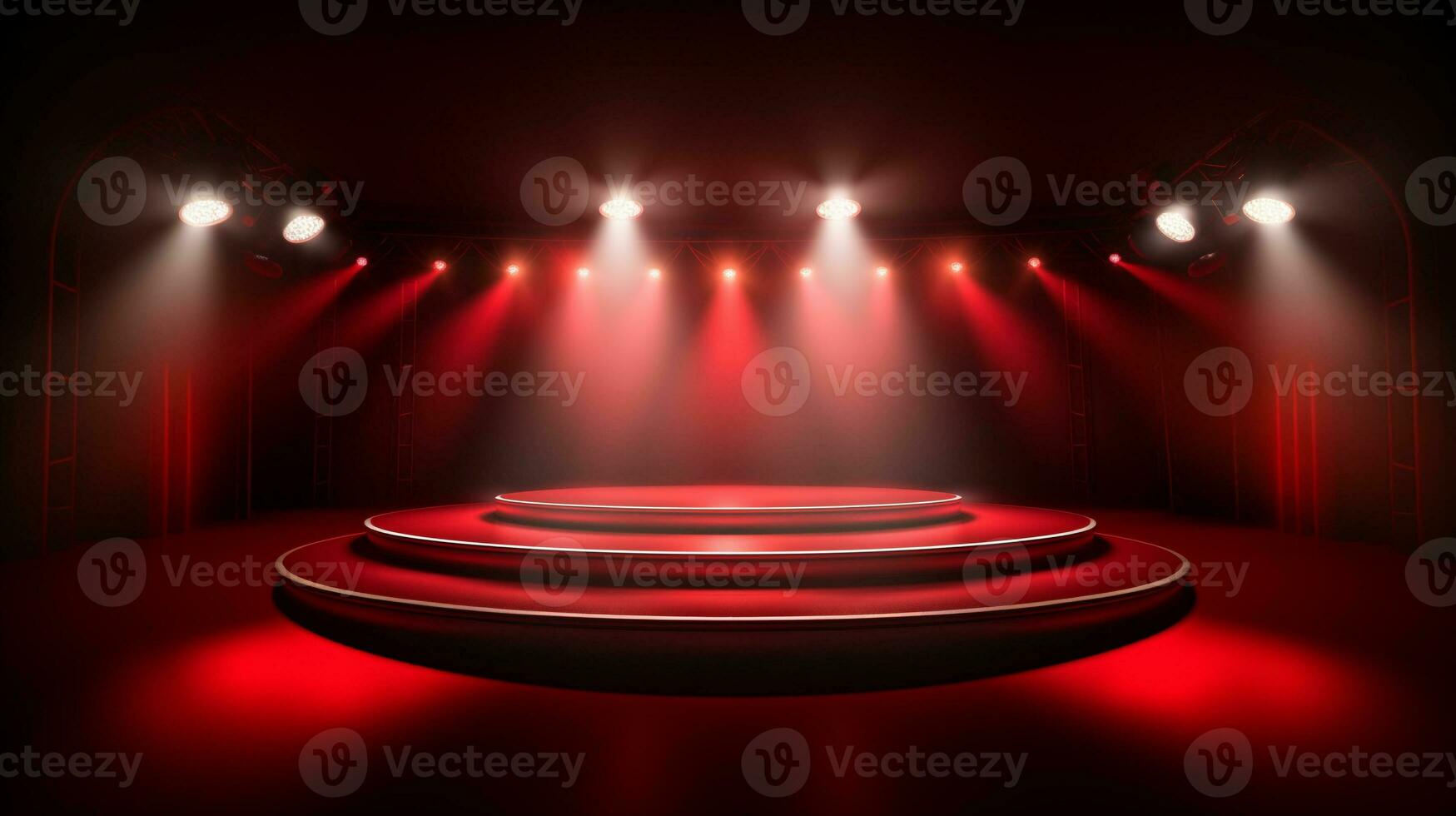 Empty stage of the theater and theatrical serenity, red stage light. Generative ai. photo