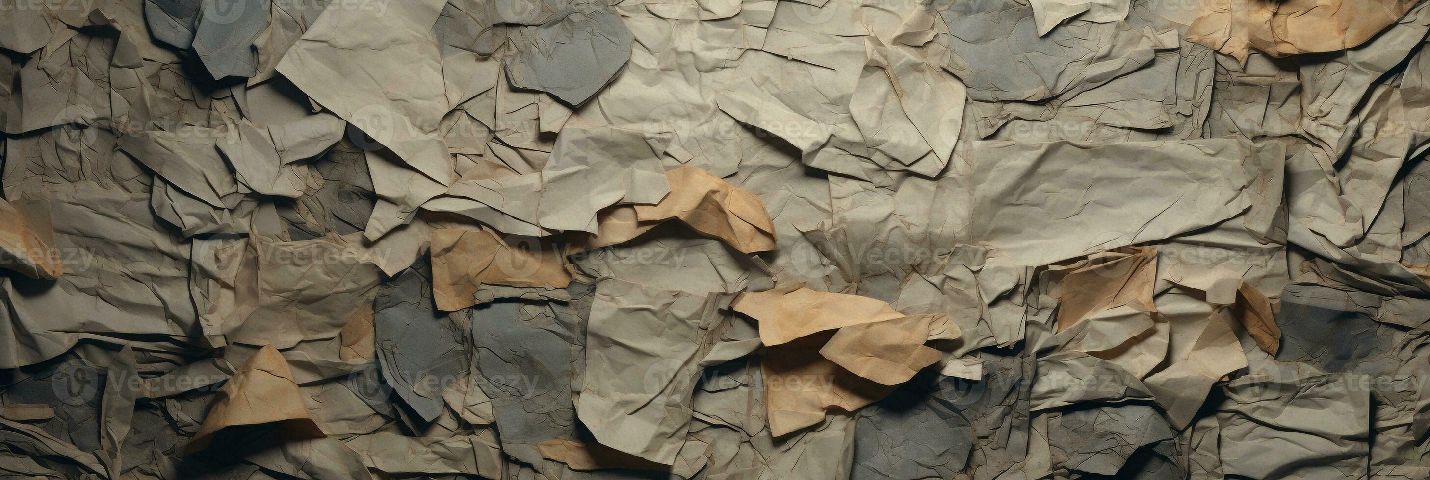 Crumpled dirty paper texture for the background. Created with AI Generative. photo