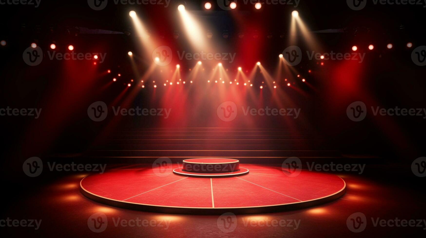 Empty stage of the theater and theatrical serenity, red stage light. Generative ai. photo
