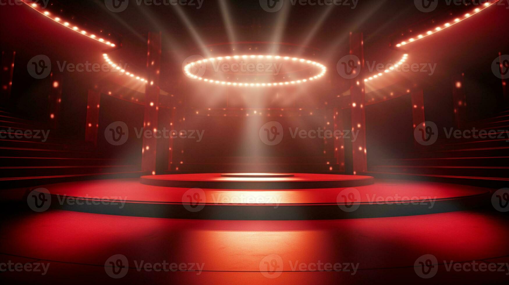 Empty stage of the theater and theatrical serenity, red stage light. Generative ai. photo
