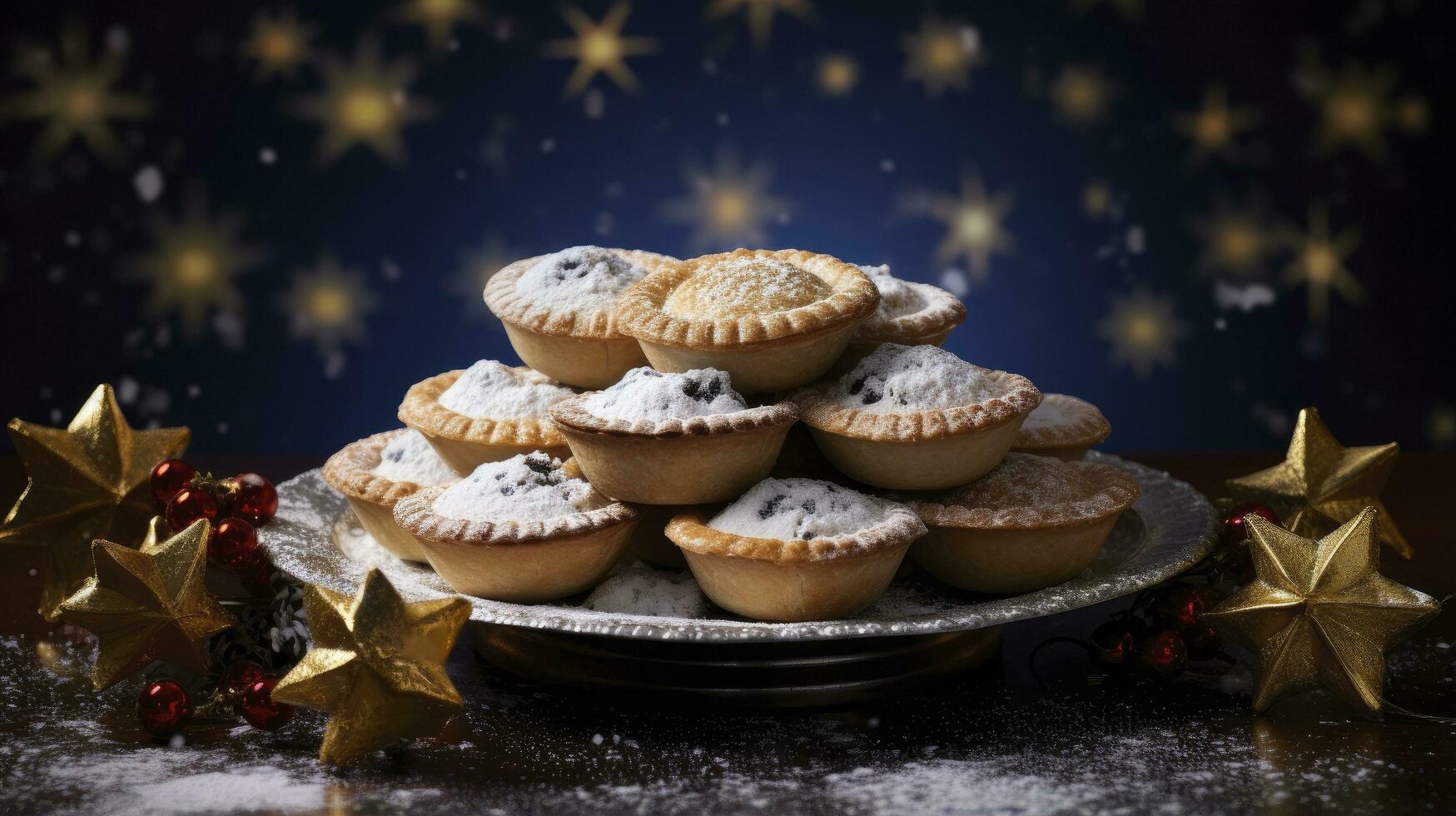 of Mince pies Christmas cards, AI Generated. photo