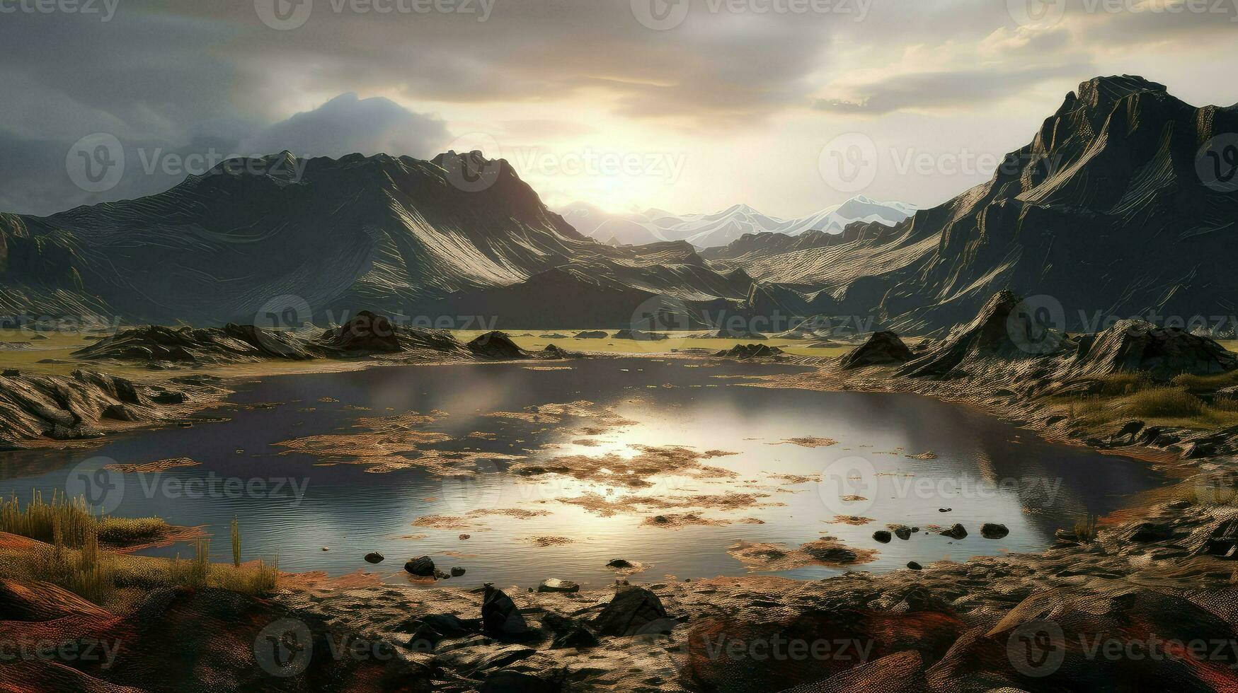 water volcanic crater lake ai generated photo