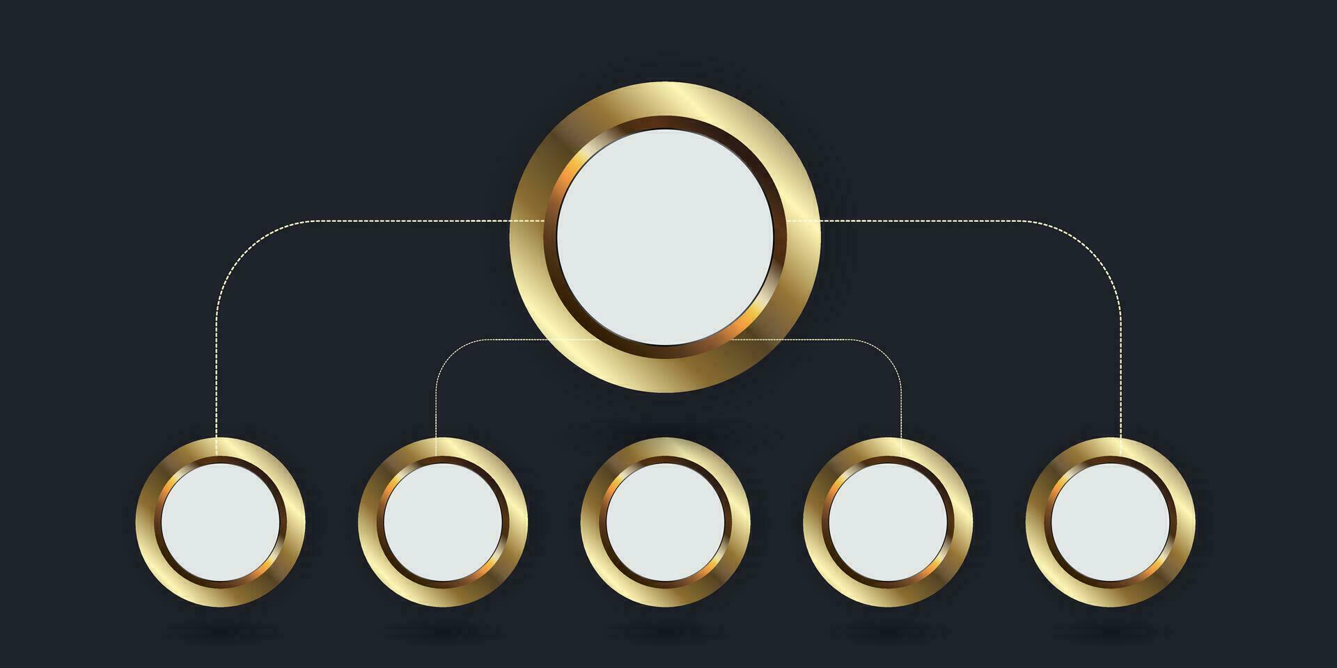 Infographic of SIX premium Artifitual Intelligence Buttons concept, golden AI buttons version on a dark background vector