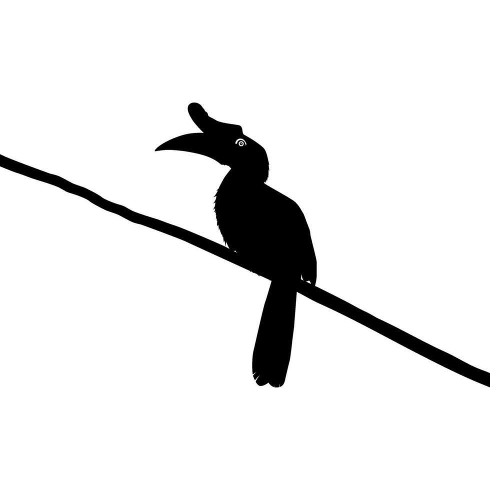 Great Horn Bird Silhouette Perched on the Branch Tree Silhouette. Vector Illustration