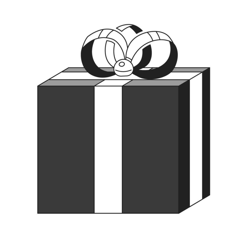 Appreciation gift box black and white 2D cartoon object. Ribbon Christmas present isolated vector outline item. Gratitude mother day. Online store sale promo monochromatic flat spot illustration