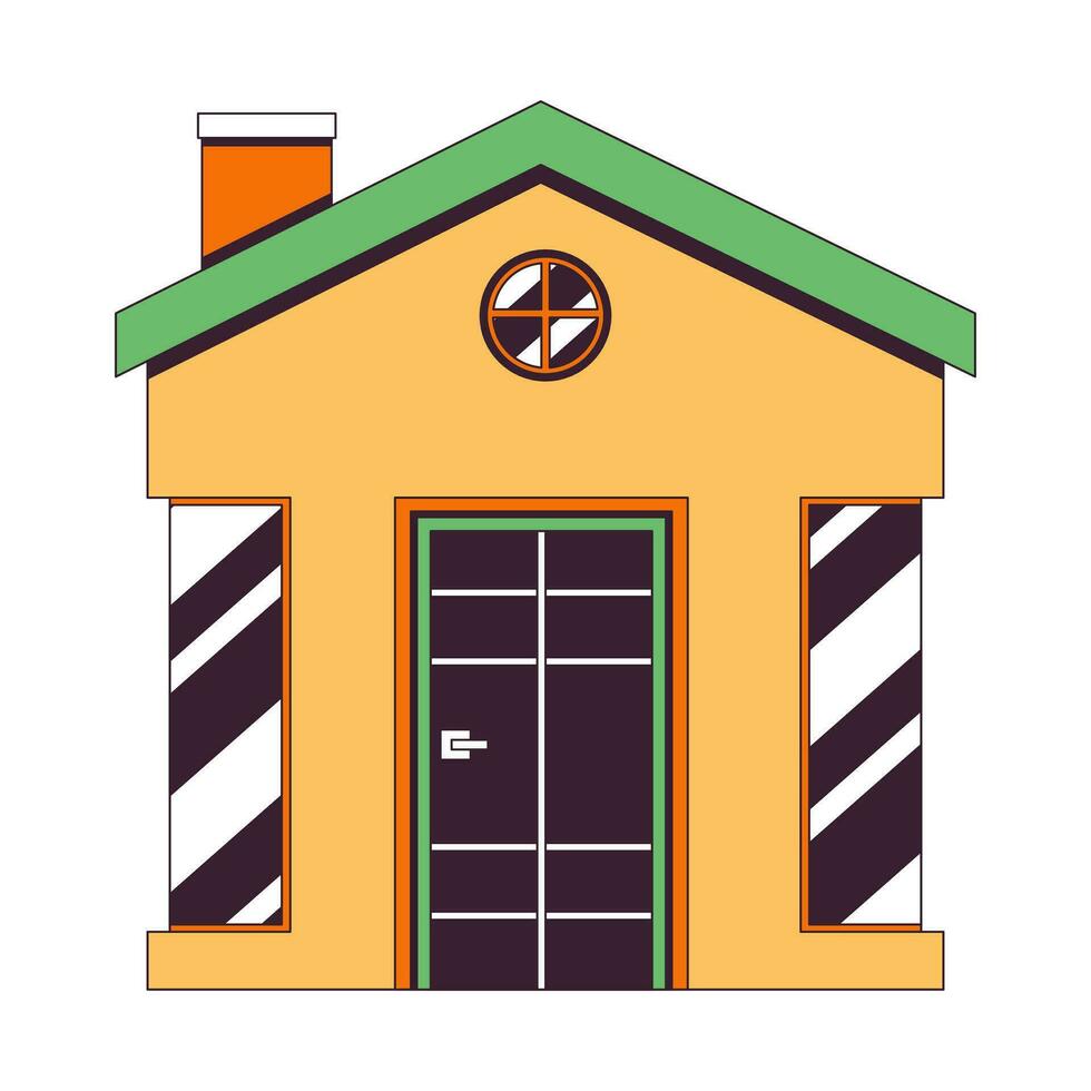 Guardhouse cabin 2D linear cartoon object. Large windows house. Security booth isolated line vector element white background. Guard shack. Temporary getaway accommodation color flat spot illustration